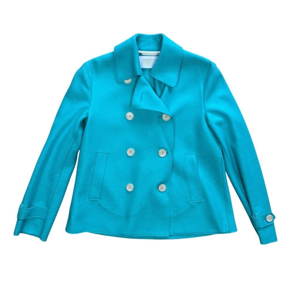 Harris Wharf Wool Cropped Trench Turquoise Blue Jacket Blazer XS / Small